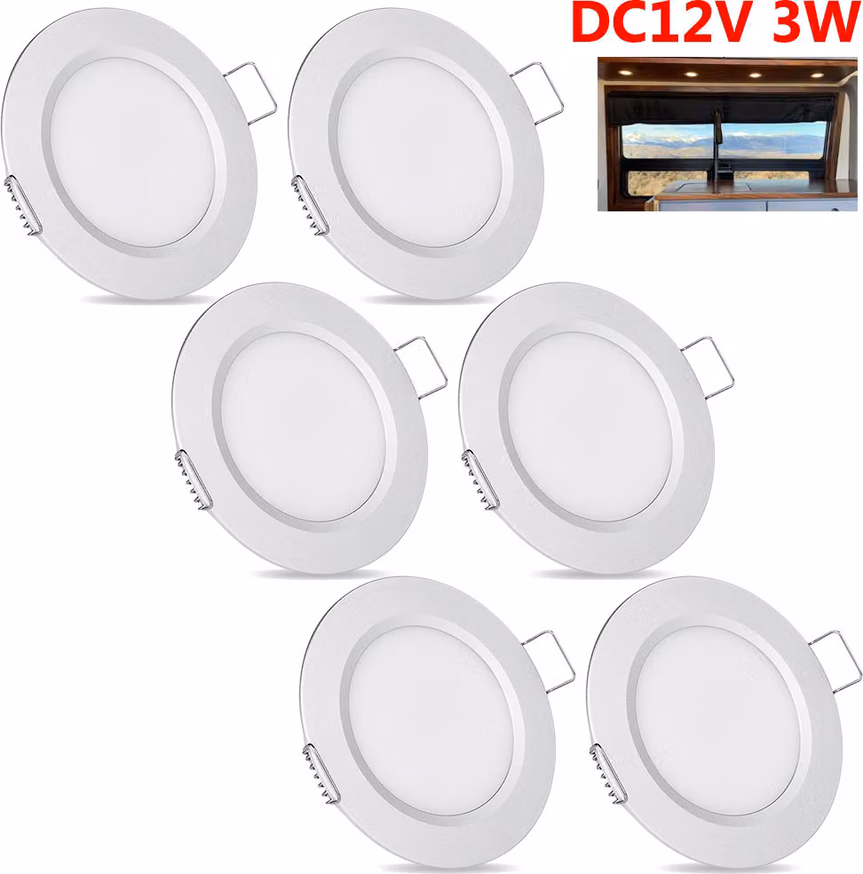 6x DC 12V LED faretti da incasso faretti camper LED spot dimmerabili, spot LED piatti da soffitto, 3W 15LEDs spot da soffitto per RV barca caravan armadio, bianco freddo