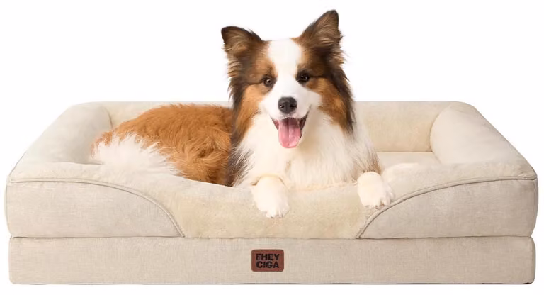 Cuccia ortopedica per cani con 4 bordi, dimensioni 104x68 cm, color beige