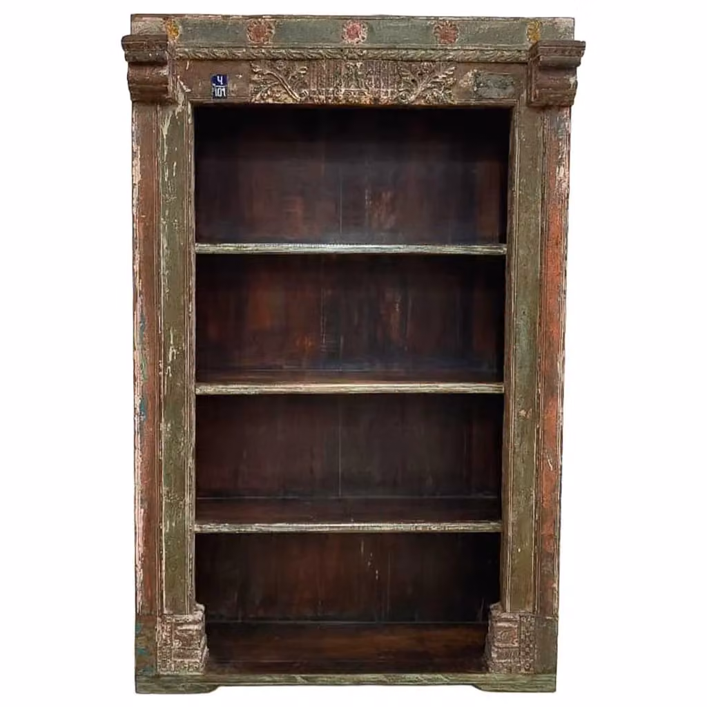 Libreria in legno WANDERLUST DECO con decoro floreale, colore marrone e verde, L: 134 cm, P: 49 cm, H: 220 cm – 2
