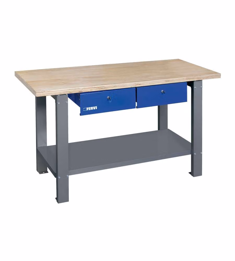 Fervi Banco da Lavoro 1,5m in Legno con 2 Cassetti e Chiave 1555x690 mm