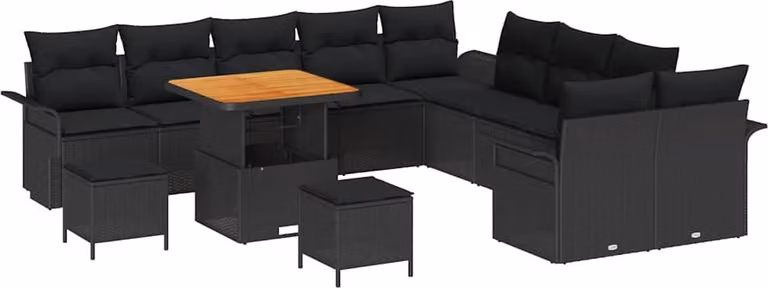 Set Divano da Giardino con cuscino 13 pcs Nero polyrattan