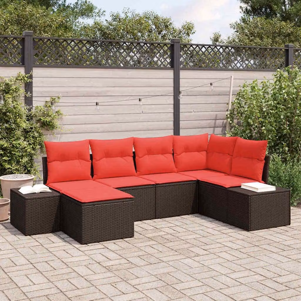 Maison Exclusive - Set da giardino composto da 6 pezzi, divano, in rattan sintetico, color marrone e rosso