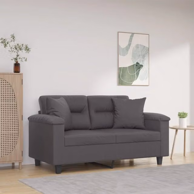 Divano a 2 Posti con Cuscini-Sofa 2 Posti con Cuscini Grigio 120 cm in Similpelle 133592