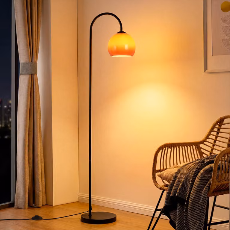 ZMH Lampada ad arco E27 senza lampadina interruttore a pedale 40W 140‑160cm paralume ferro vetro braccio girevole soggiorno camera studio ufficio