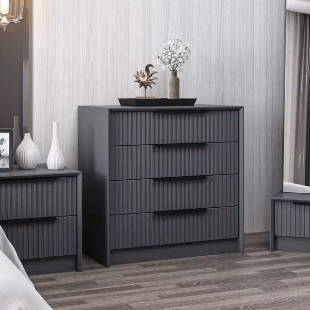 Cassettiera DMORA Jebi con 4 cassetti in stile moderno, colore nero antracite opaco, L 45 cm x P 72 cm x H 77 cm – 1