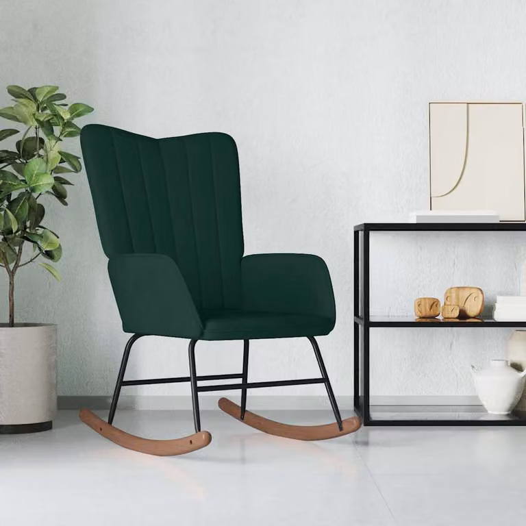 Sedia a dondolo vidaXL in velluto verde con struttura moderna per il relax in soggiorno