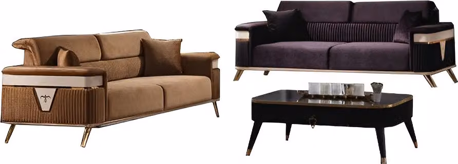 Designer Wohnzimmer Set Sofa Lila 2tlg. Sofagarnitur 3+3 Sitzer Braun Couchen