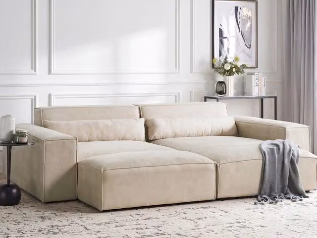 Divano angolare modulare a 2 posti a sinistra con ottomana Divano componibile in velluto beige con gambe nere Soggiorno moderno