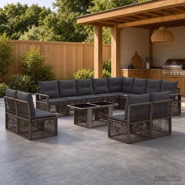 Set Divano da Giardino vidaXL 13 pz in Polyrattan Grigio e Grigio Scuro