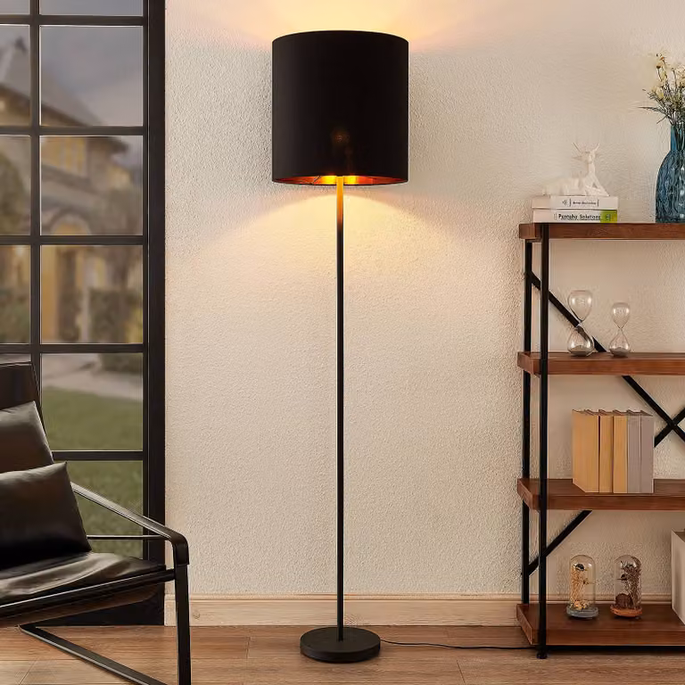Lampada da terra Nymar Lindby, Nero, Soggiorno / Sala da pranzo, Tessuto / Stoffa / Seta, Moderno, Lampada da terra