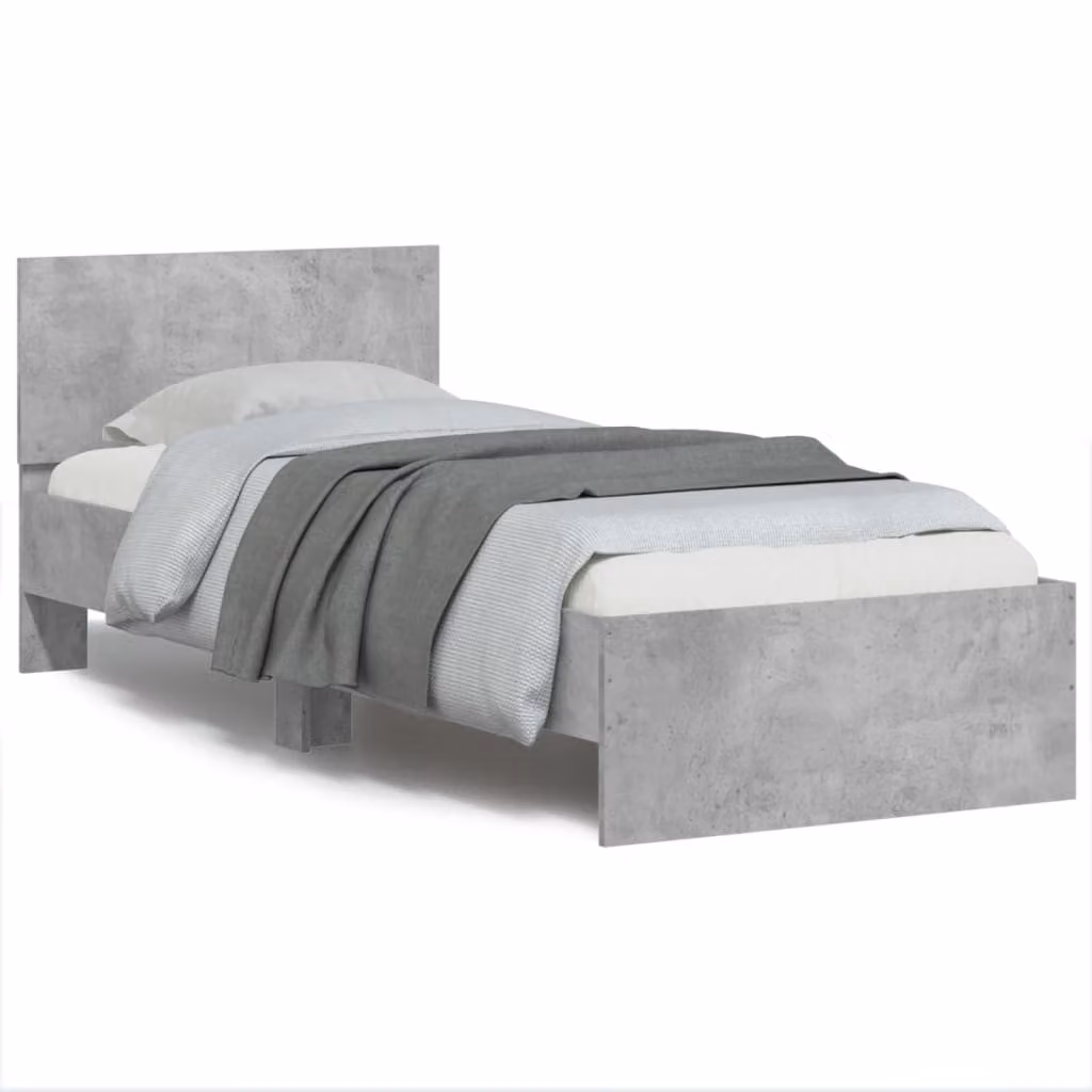 Letto con testiera e illuminazione LED con porta di ricarica USB vidaXL, Grigio, L 90 x P 200 cm