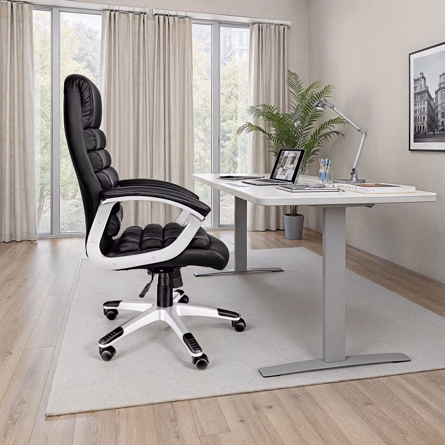 Sedia da ufficio ergonomica Paul TecTake GmbH in ecopelle nera con braccioli e ruote girevoli 360 gradi – 2