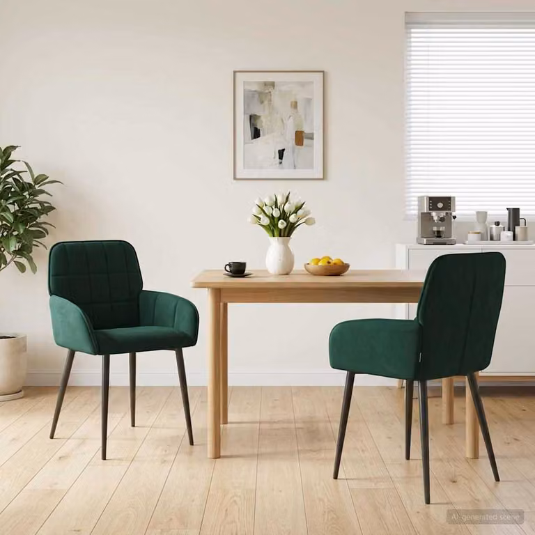 Set di 2 sedie da pranzo vidaXL in velluto verde scuro con design moderno L: 56.5 cm, P: 50 cm, H: 85 cm