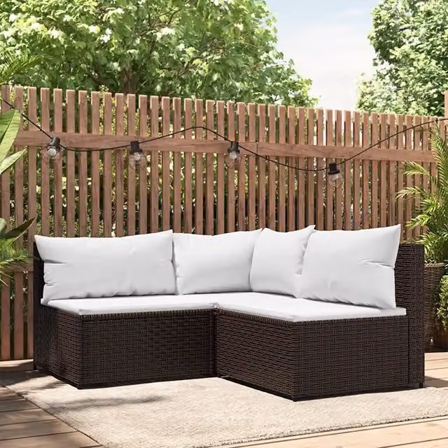 Set Mobili da Giardino 3 pz con Cuscini in Polyrattan Marrone 319748