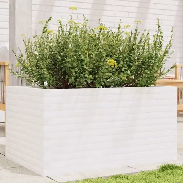 Fioriera da Giardino Design Mania Bianca in Legno Massello di Pino L: 90 cm, P: 60 cm, H: 45,5 cm