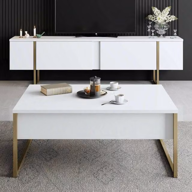 Set di mobili da soggiorno modulabile DMORA Mornasco, Bianco e Oro