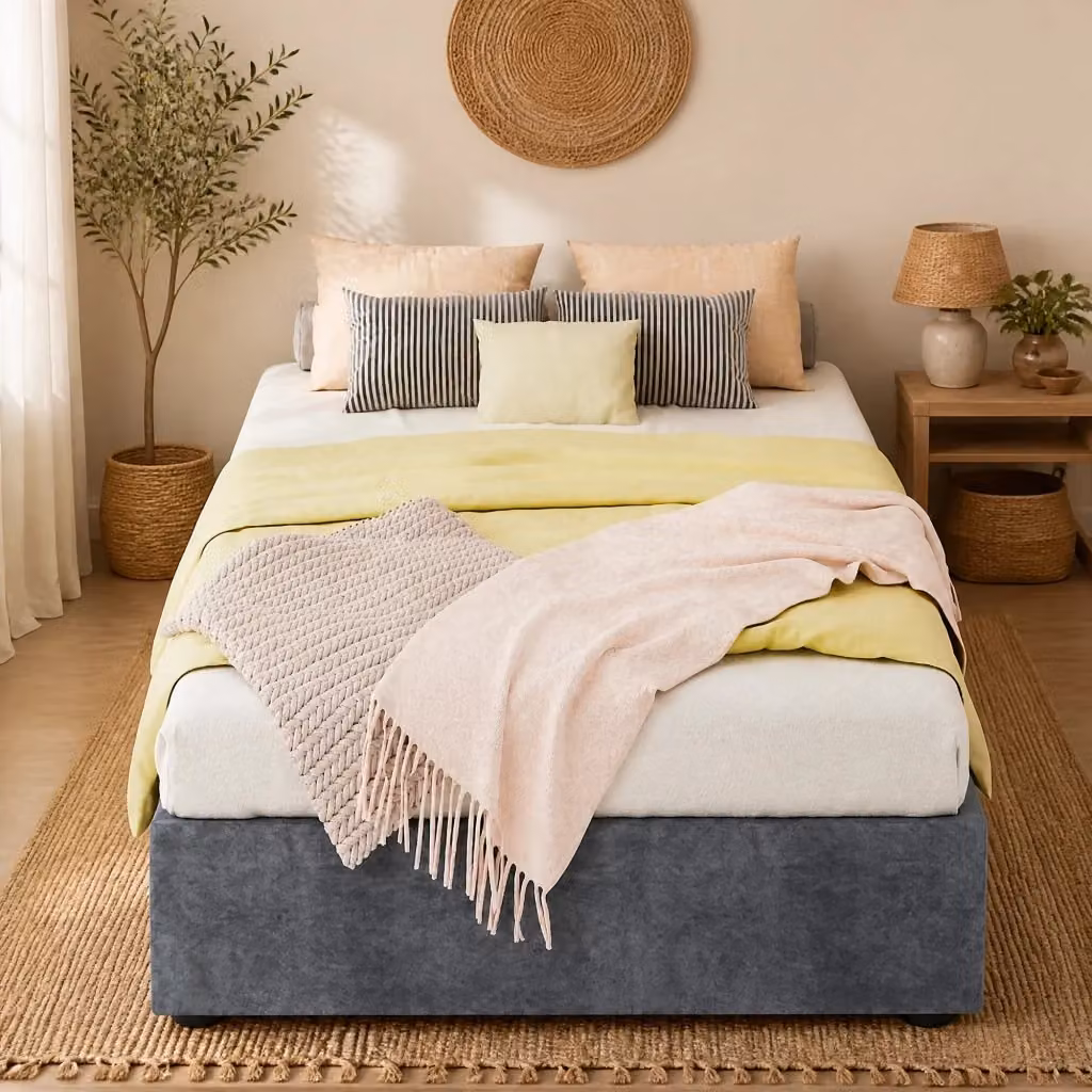 Letto singolo per bambini MODFU con contenitore a sollevamento e rivestimento in tessuto grigio L/P: 90 x 200 cm – 2