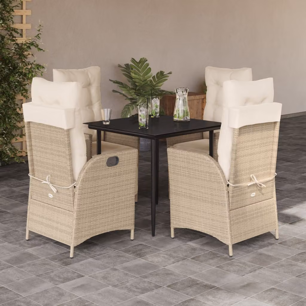 Set da Pranzo da Giardino 5 pz vidaXL in Polyrattan con Cuscini Beige e Tavolo in Vetro – 1