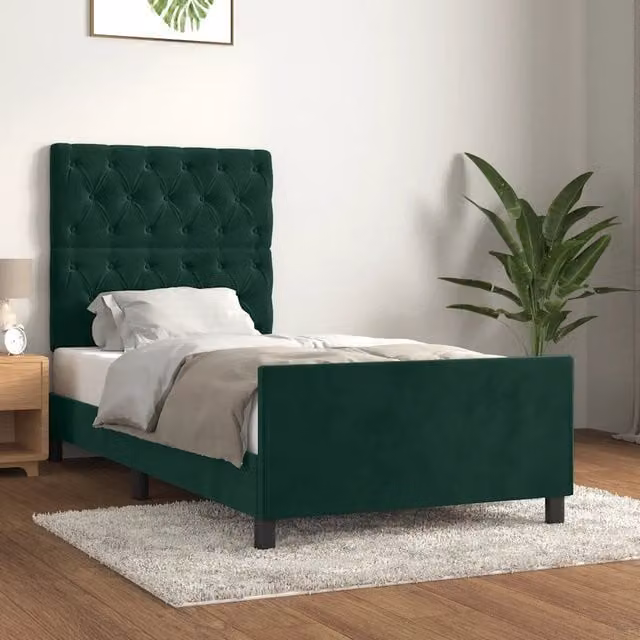 Struttura Letto Design Mania in Velluto Verde con Listelli in Legno L 80 cm x P 200 cm