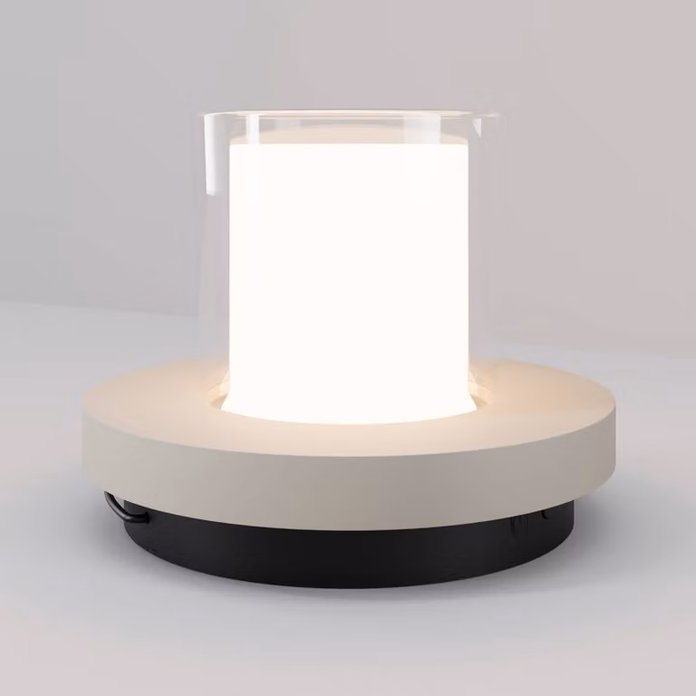Maytoni Lampada da tavolo LED e solare Lantra, bianca, altezza 10 cm, IP44 dimmerabile, Bianco / Opale, Soggiorno / Sala da pranzo, Plastica, Moderno