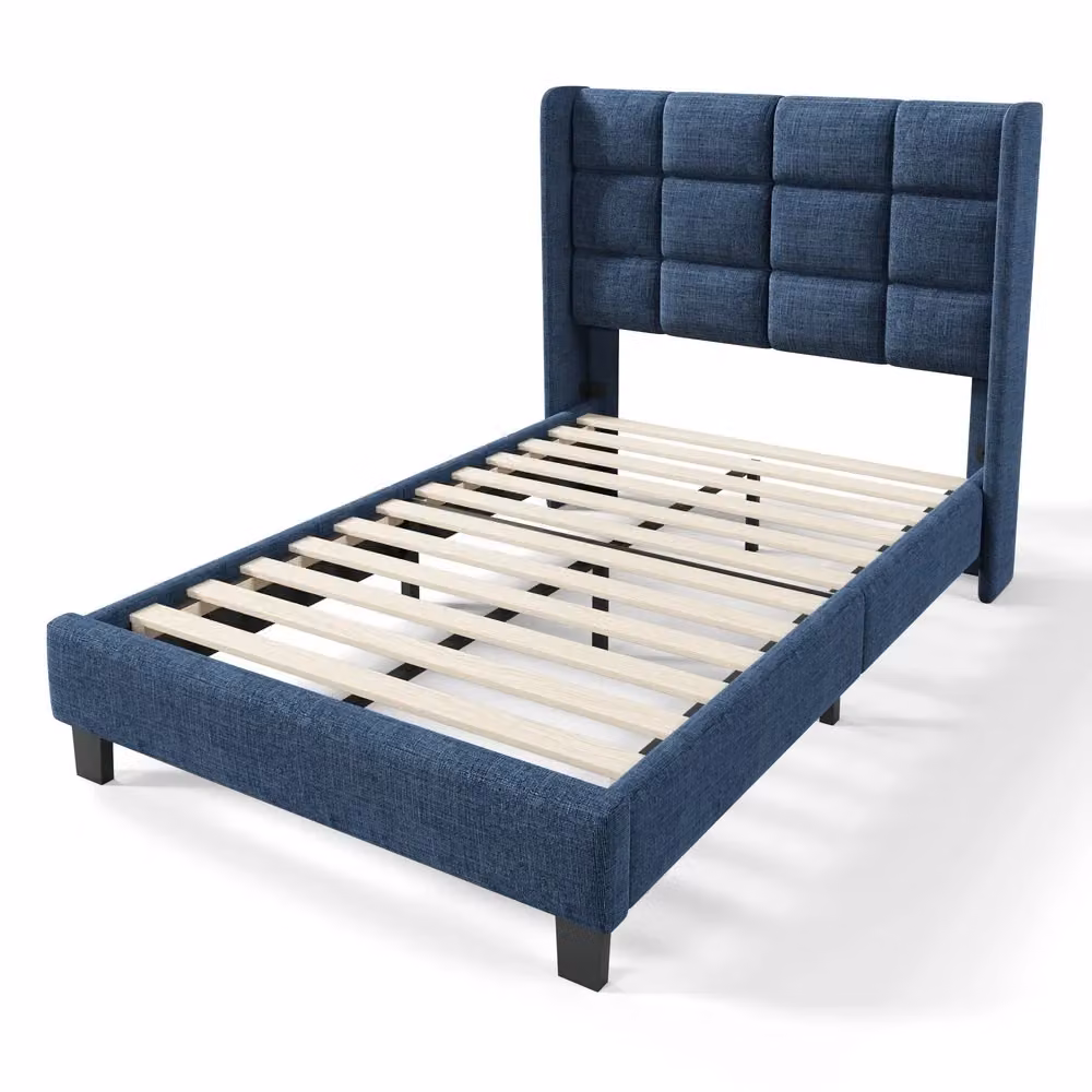 Letto singolo imbottito Minimal blu con rete a doghe 90x200 cm – 2