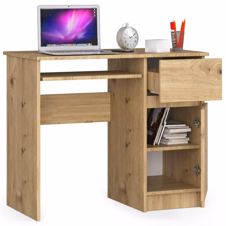 Scrivania per computer da 90 cm | Scrivania | con cassetto porta tastiera e vano portaoggetti
