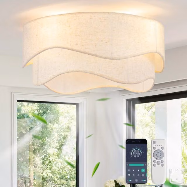 Ventilatore da soffitto con luce LED e telecomando, controllo Bluetooth tramite app, 6 velocità, design moderno oro e bianco