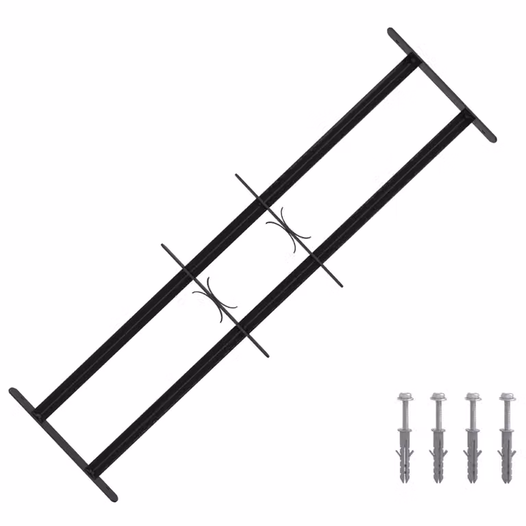 Set di 3 Griglie di Sicurezza per Finestre vidaXL in Acciaio con 2 Traverse, Colore Nero, Regolabili da 63 a 114 cm