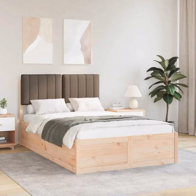 Letto con Testiera Rivestita in Tessuto Beige e Struttura in Pino Massello vidaXL L/P: 120 x 200 cm