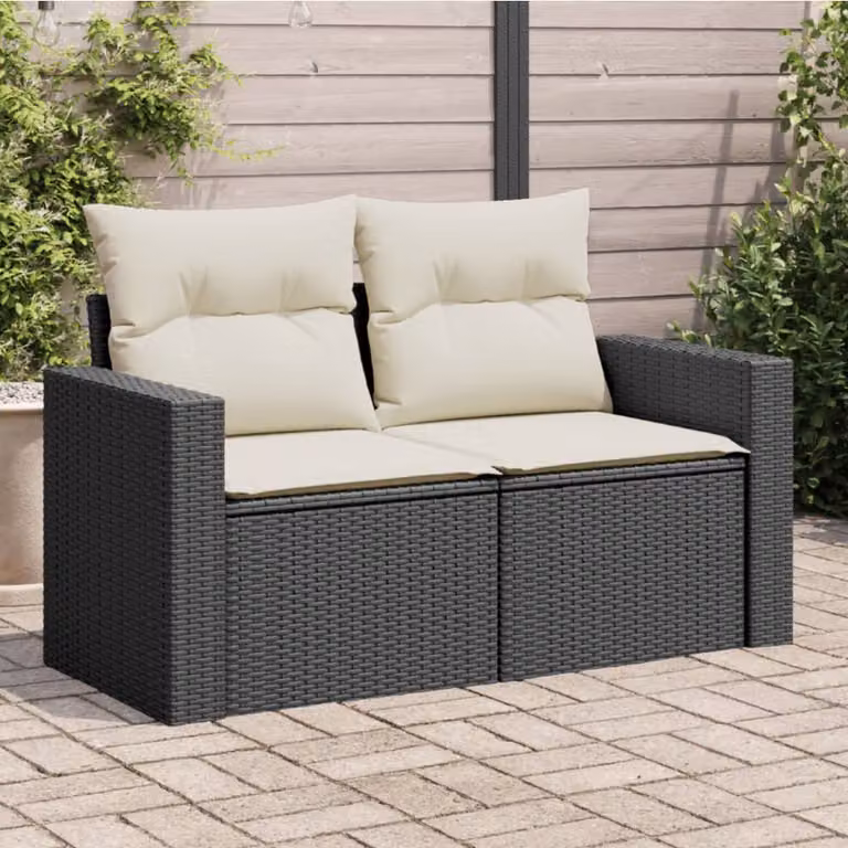 vidaXL Divano da Giardino a 2 Posti in Polyrattan con Cuscini Imbottiti Nero e Bianco