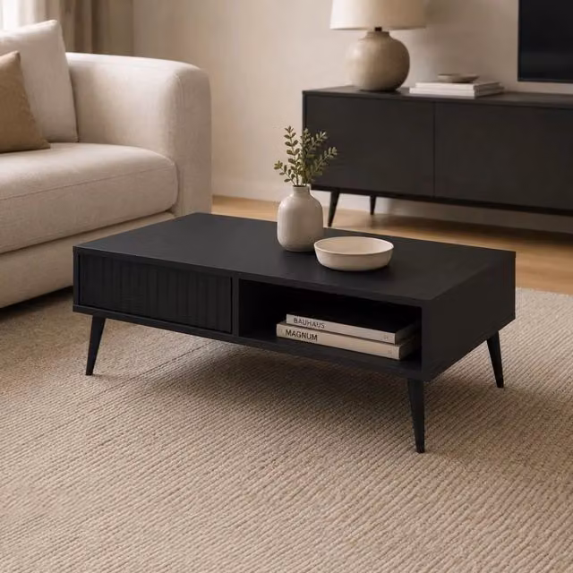 Tavolino da salotto DMORA Lipa nero moderno con finitura opaca L: 126 cm, P: 67 cm, H: 35 cm