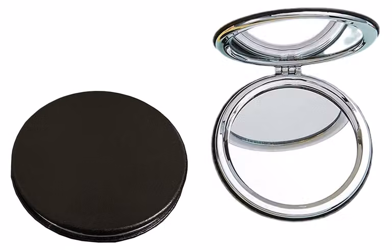 Specchietto compatto per il trucco, pieghevole, rotondo, diametro 8 cm, con due superfici