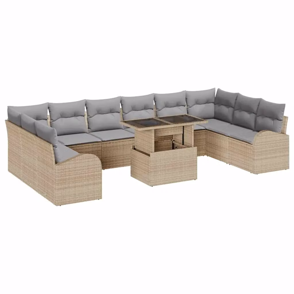 Set Divano da Giardino 11 pz vidaXL in Polyrattan Beige e Grigio con Cuscini e Tavolino – 2