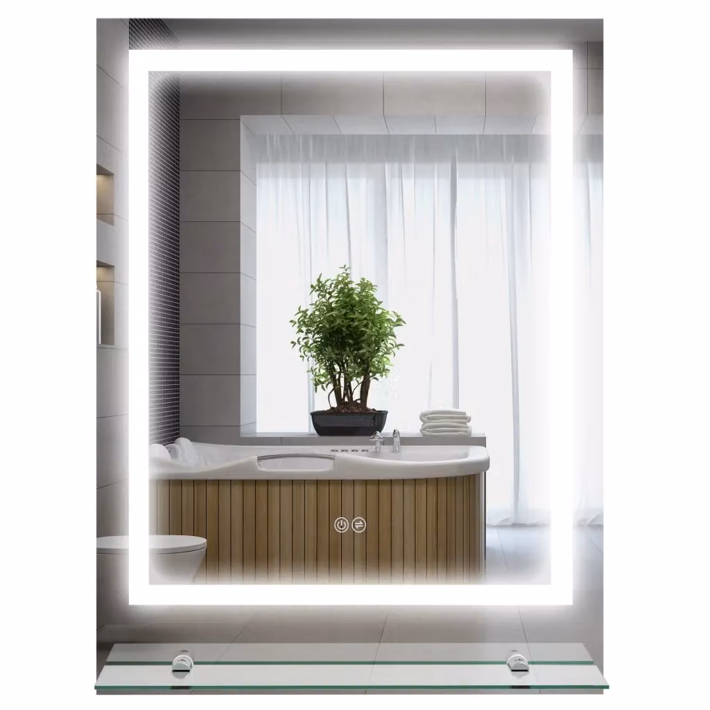 Specchio da Bagno Rettangolare XYLO con LED Dimmerabile e Touch Switch, Argento e Trasparente, L 70 cm x P 50 cm – 2