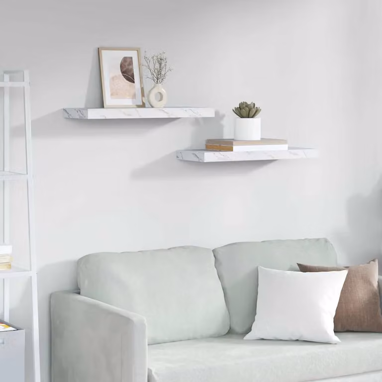 Set di 2 Scaffali da Parete vidaXL in Effetto Marmo Bianco L: 60 cm, P: 23,5 cm, H: 3,8 cm