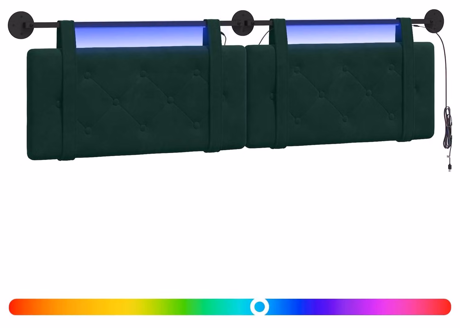 Testiera sospesa Con luce LED Verde Scuro Velluto