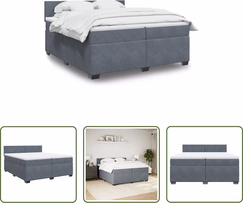 The Living Store Letto a molle con materasso grigio scuro 200x200 cm in velluto