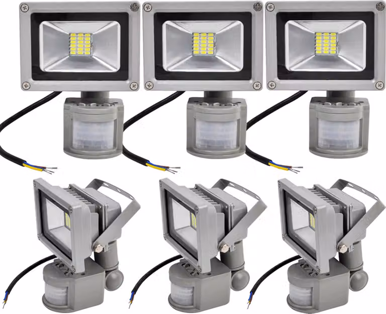 6 faretti LED SMD da 20 W con sensore di movimento PIR, Greenmigo 120°, IP65, corpo in alluminio grigio, luce bianca fredda