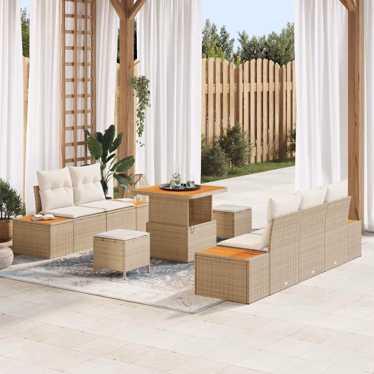 vidaXL Set Divano da Giardino 8 pz Beige con Cuscini e Tavolino da Esterno – 1