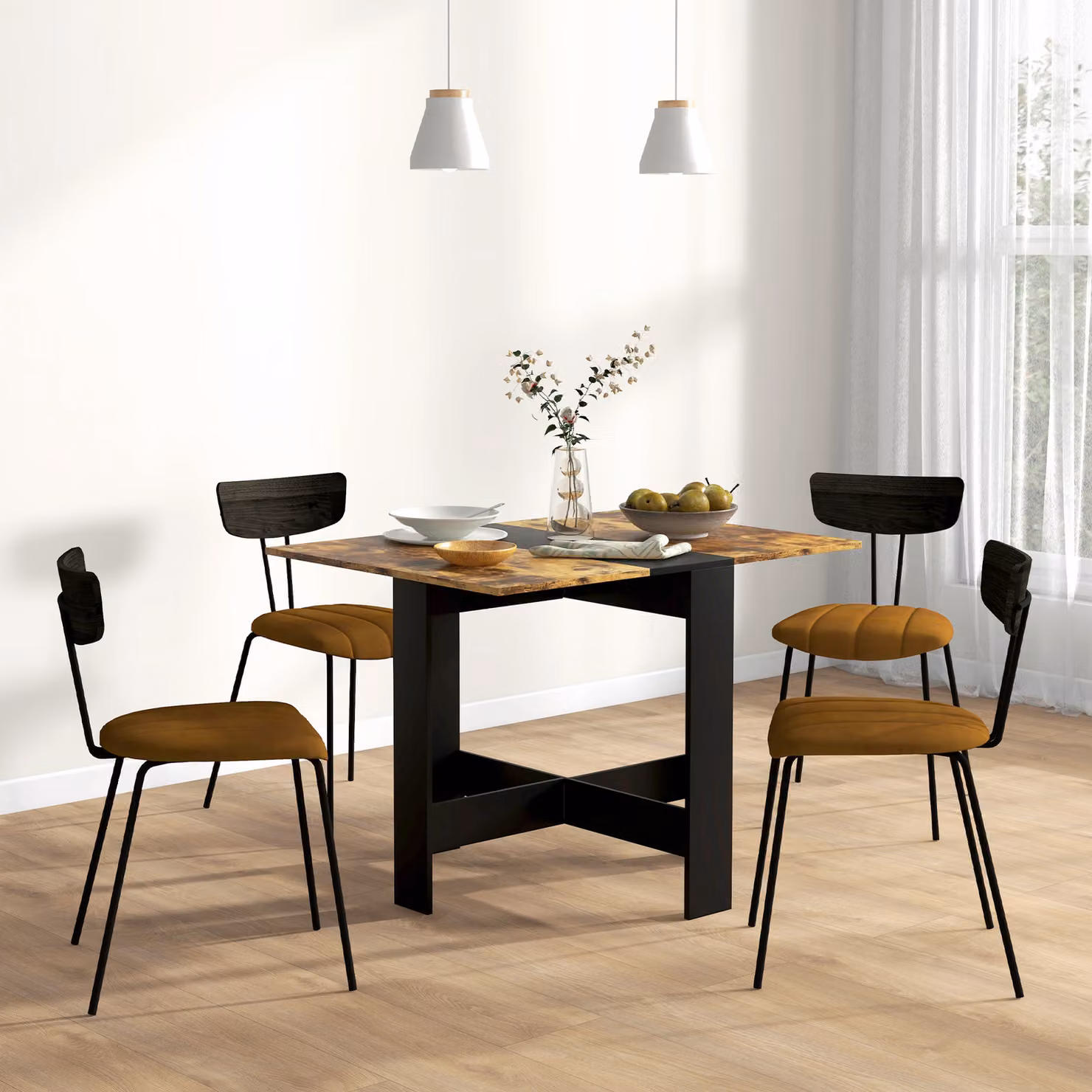 Tavolo da pranzo e cucina pieghevole HOMCOM con ali ribaltabili, L: 103 cm, P: 76 cm, H: 73,5 cm, Nero e Marrone Rustico – 2