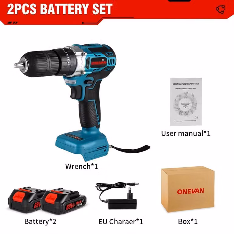 Avvitatore a percussione a batteria - Trapano brushless - Coppia 450 Nm - 0–4000 giri/min - 0–28.800 colpi/min - 2 batterie incluse - Caricabatterie UE - Arancione/Nero
