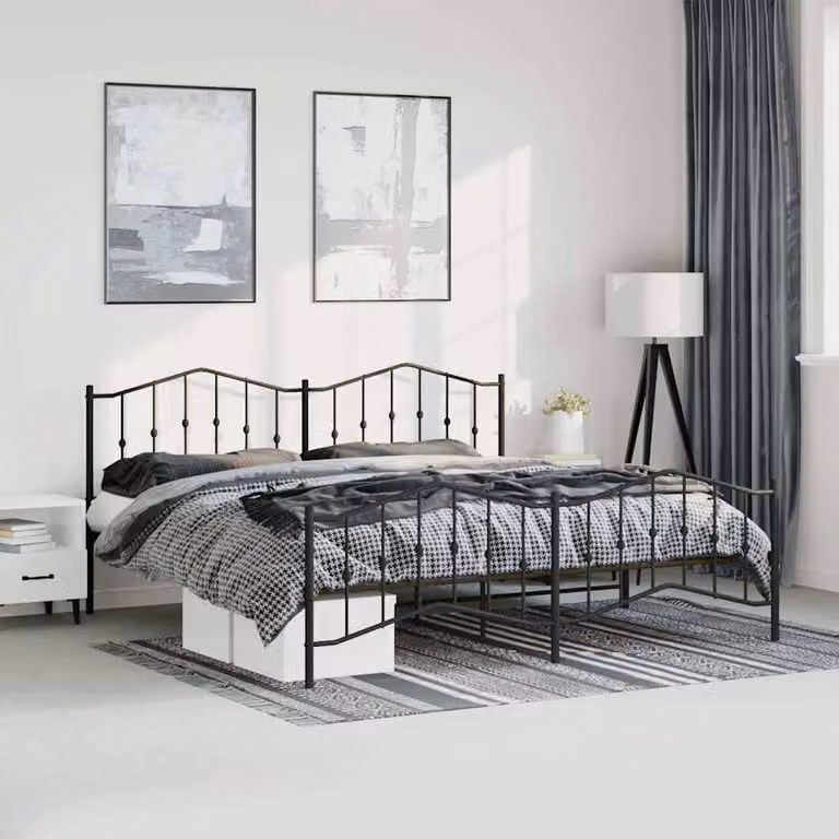 vidaXL Giroletto con Testiera e Pediera in Metallo Nero L: 198 cm, P: 207 cm, H: 98 cm