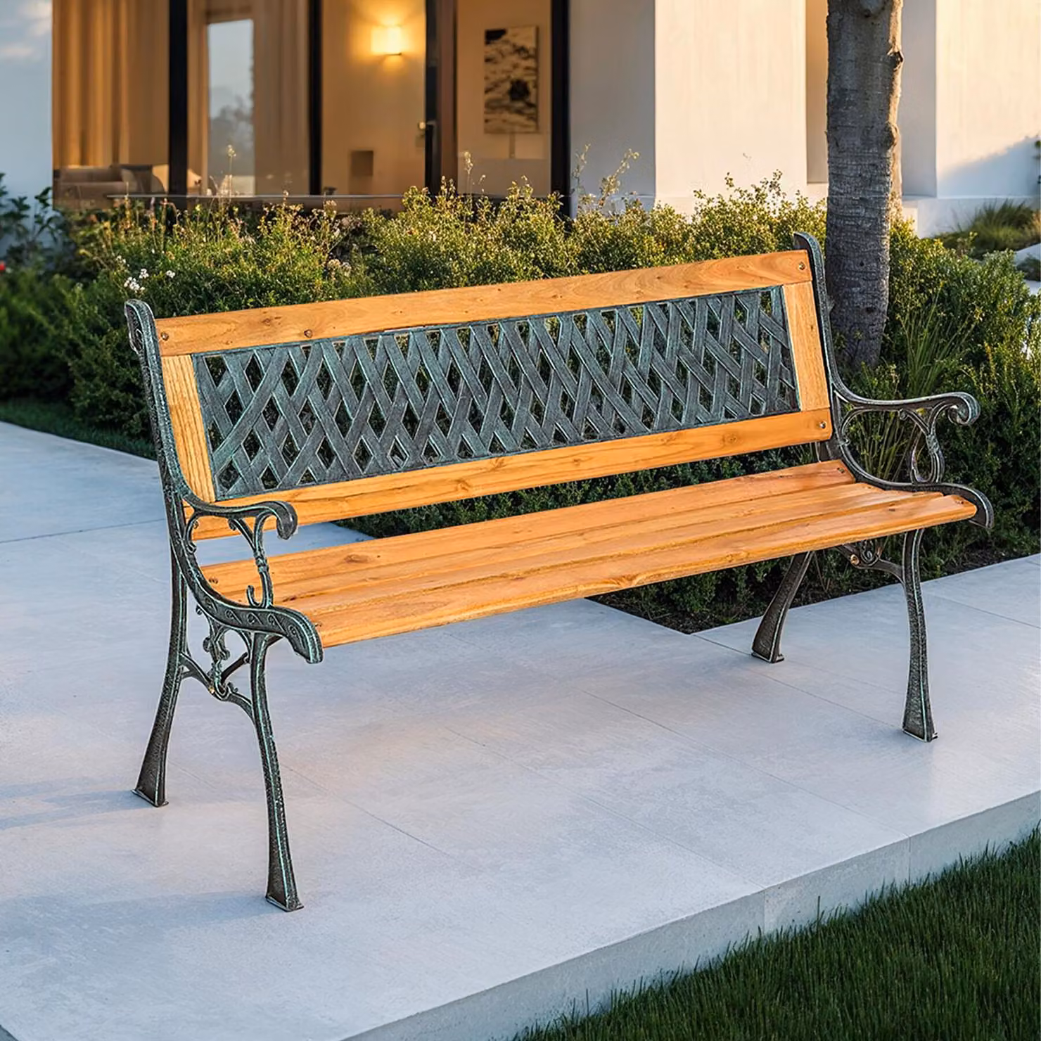 Panchina da giardino TecTake GmbH a due posti in legno e metallo marrone L: 128 cm, P: 51 cm, H: 73 cm – 3