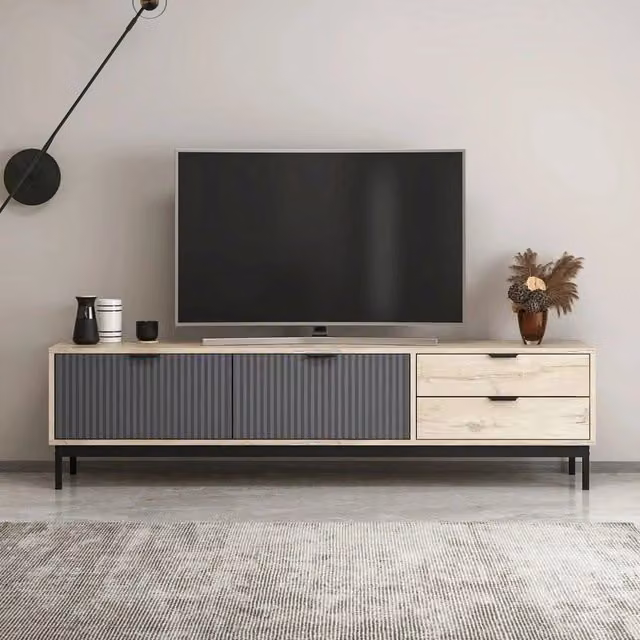 Mobile porta TV Esta rovere chiaro e antracite con effetto cannettato 180x35x47H