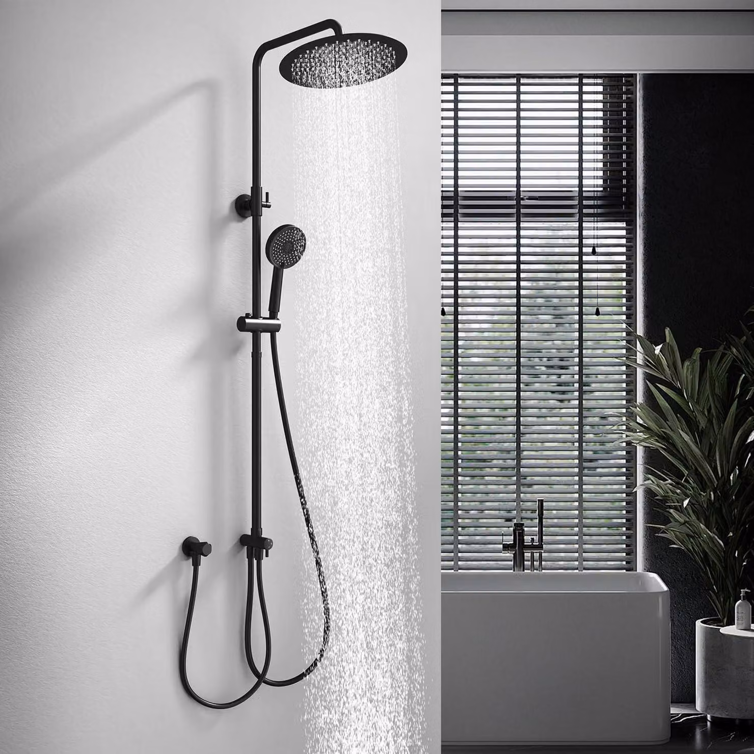 Sistema doccia senza miscelatore, diametro 300 mm, soffione a pioggia rotondo, acciaio inossidabile 304, colore nero