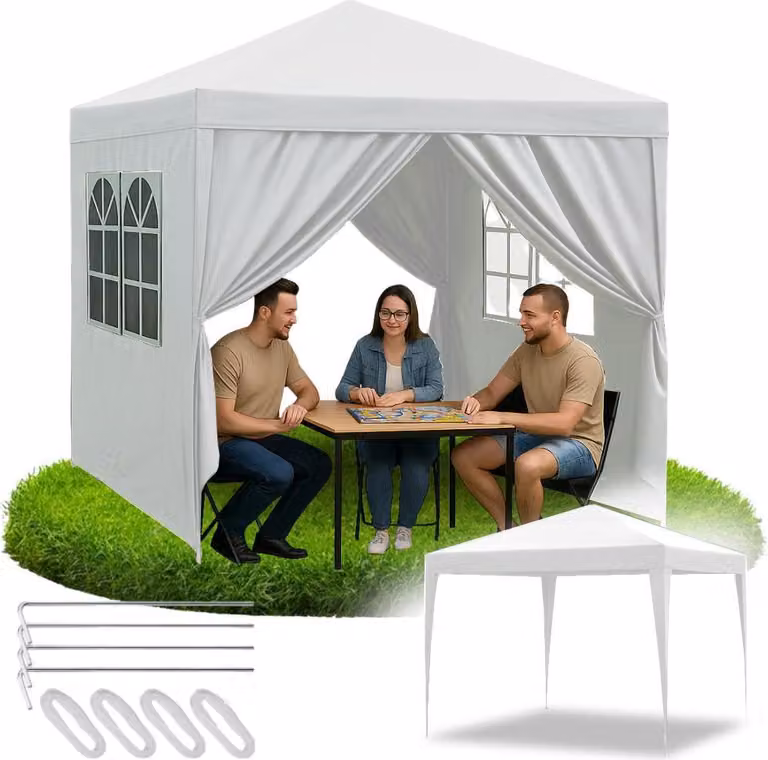 Padiglione da giardino, tenda commerciale, padiglione per feste, 4 pareti laterali, finestra, XXL