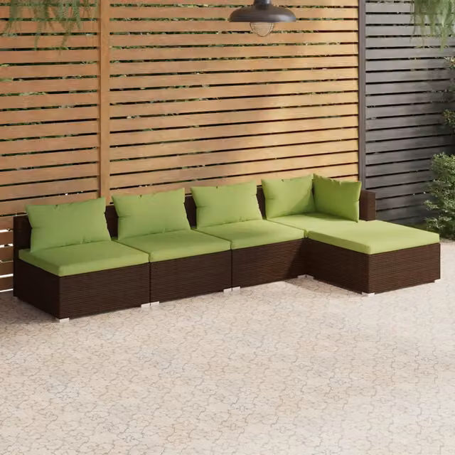 Set Divani da Giardino 5 pz con Cuscini in Polyrattan Marrone 3101628