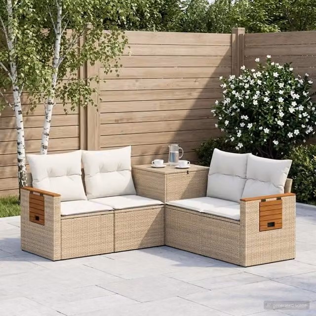 Set di divani 5 pz Beige e Bianco Crema 179 x 179 x 85 cm 3447952