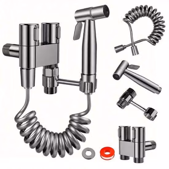 Set per la pulizia del WC con erogatore in acciaio inossidabile per la pulizia della doccia della vasca da bagno, accessori per l'igiene personale - grigio