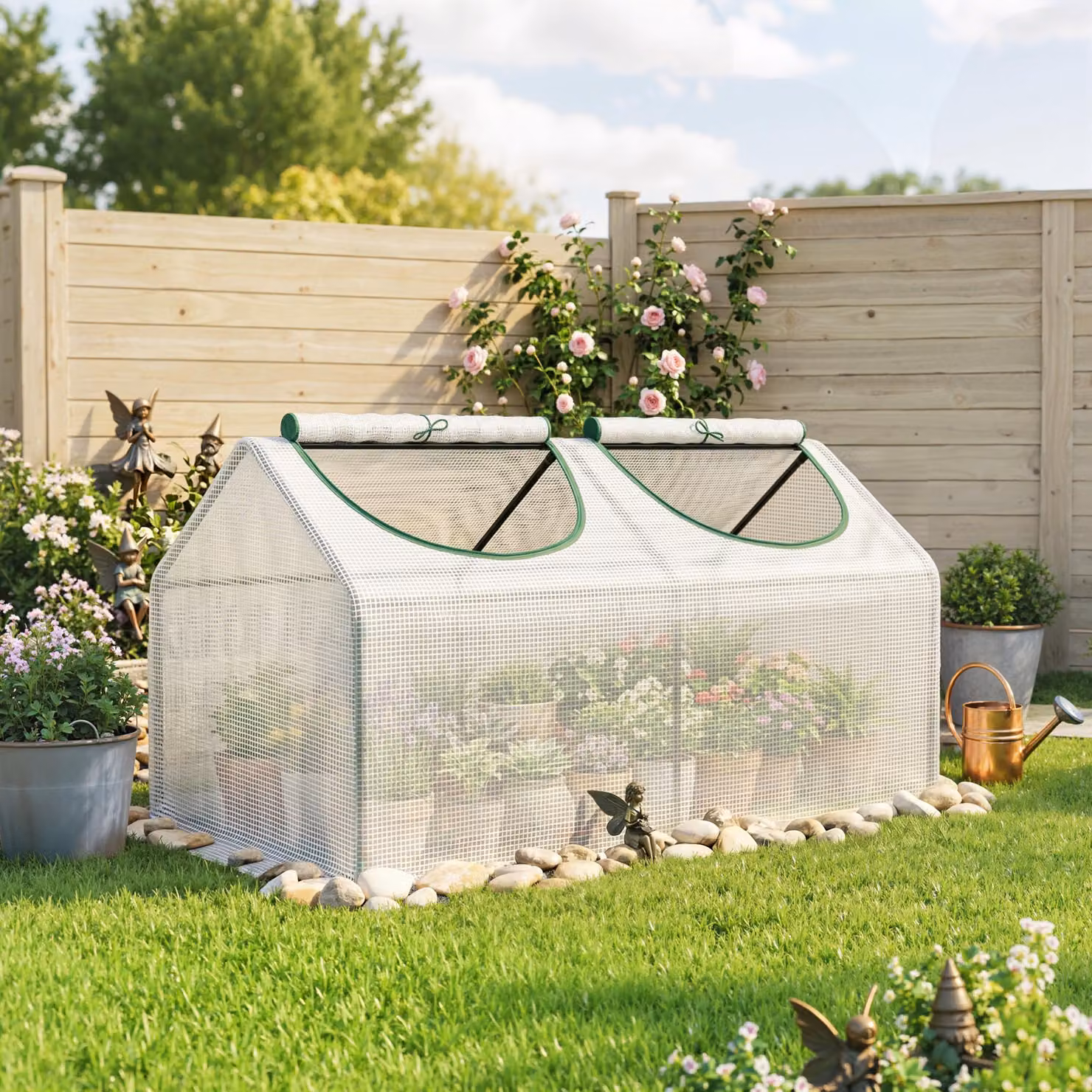 Mini serra a casetta Outsunny con 2 finestre avvolgibili e copertura in PE anti-UV per orto e giardino, Bianco, L 120 x P 60 x H 60 cm – 2